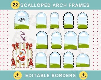 22 Scalloped frames bundle Drag & drop canva frame template Preppy doodle arch border frame Custom whimsical squiggle frames Scalloped edge