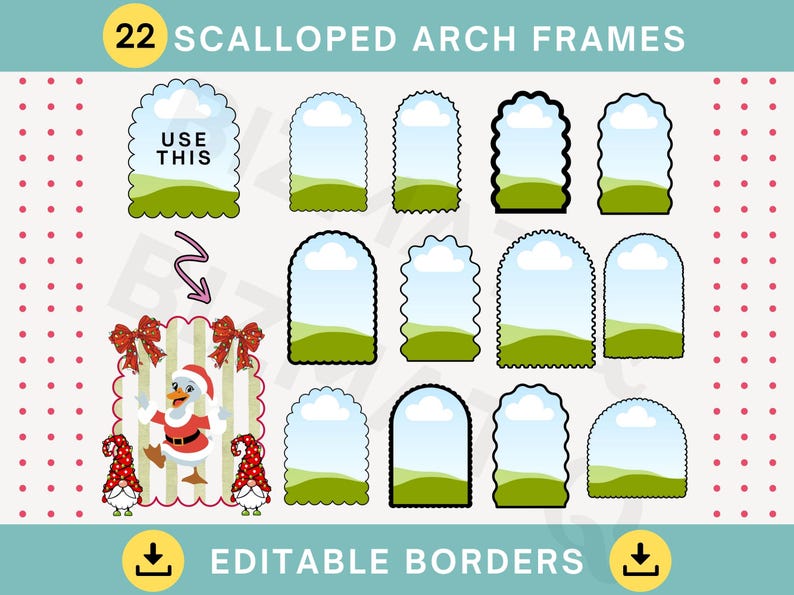 22 Scalloped Frames Bundle Drag & Drop Canva Frame Template Preppy ...