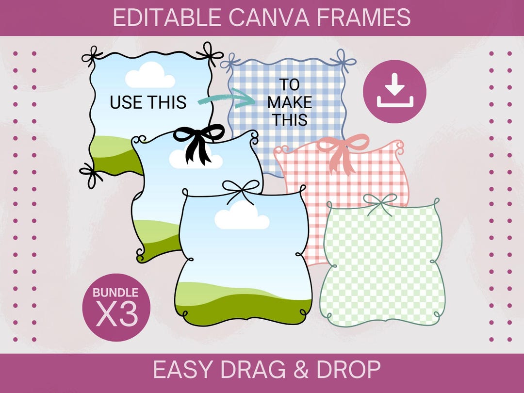 Editable Coquette Bow Border Frames BUNDLE Custom Bow Canva Frame ...