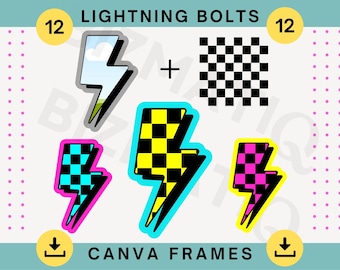 Custom doodle lightning bolt Editable CANVA frame bundle Thunder bolt frame Doodle canva frame template Editable border frames Neon colors