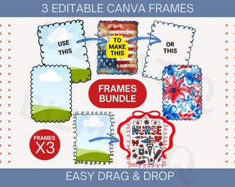 Editable border frames BUNDLE Custom wavy border canva frame template Drag and drop canva template Squiggle scribble scalloped shapes Summer