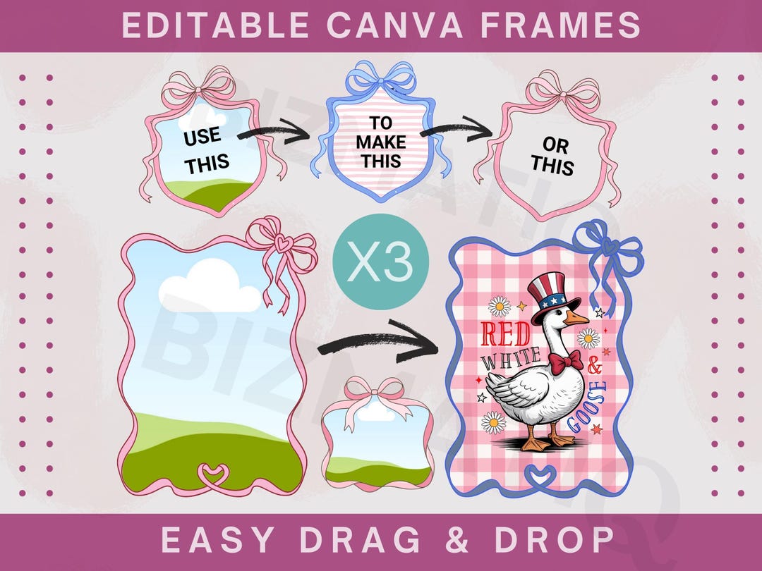 Editable Coquette Bow Border Frames BUNDLE Doodle Canva Frame Template ...