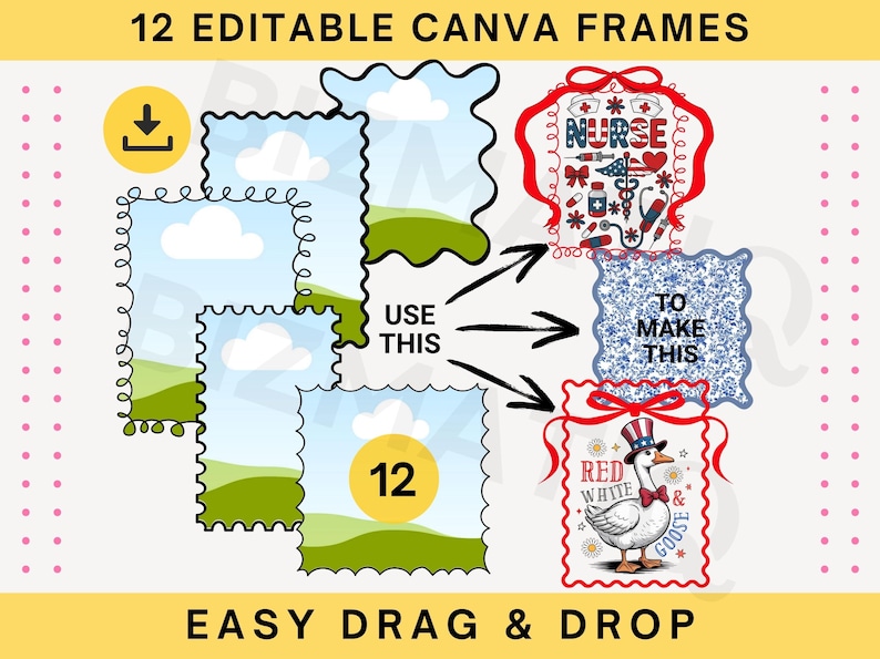 Editable Border Frames BUNDLE Custom Wavy Border Canva Frame Template ...