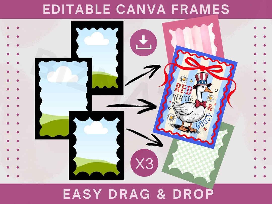 Doodle Canva Frame Template Editable Border Frames BUNDLE Custom Wavy ...