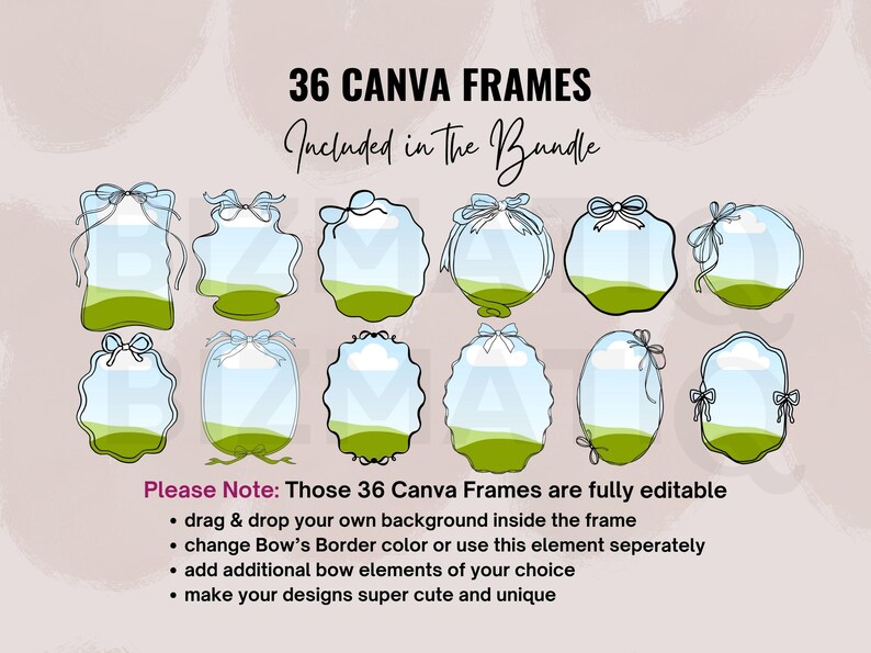 36 Custom Bow Canva Frame Templates Editable Coquette Bow Border Frames ...
