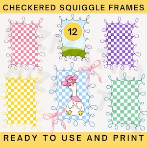 12 Canva frames template Wavy border frame with checkered design Whimsical doodle canva frames Editable border frames Squiggle Scribble set