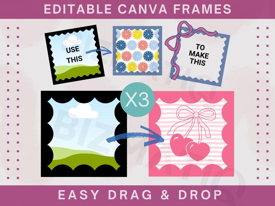 Doodle Canva Frame Template Editable Border Frames BUNDLE Custom Wavy ...