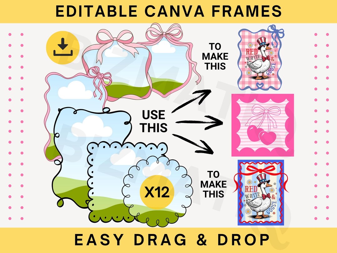 Editable Coquette Bow Border Frames BUNDLE Custom Bow Canva Frame ...