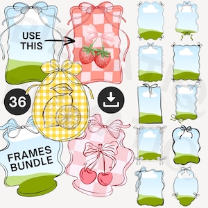 36 Custom bow canva frame templates Editable coquette bow border frames BUNDLE Squiggle square borders Doodle canva frame template download