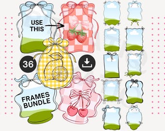 36 Custom bow canva frame templates Editable coquette bow border frames BUNDLE Squiggle square borders Doodle canva frame template download