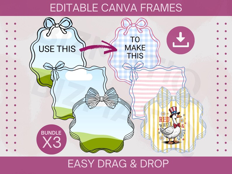 Editable Coquette Bow Border Frames BUNDLE Custom Bow Canva Frame ...