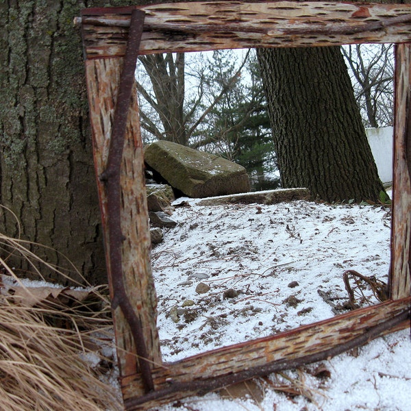 1' x 1' Birch Bark Lined Home Decor Mirror