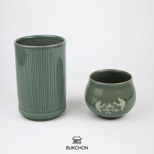 Korean Celadon Tea Cups – Handmade Lotus Motif Ceramic Cups
