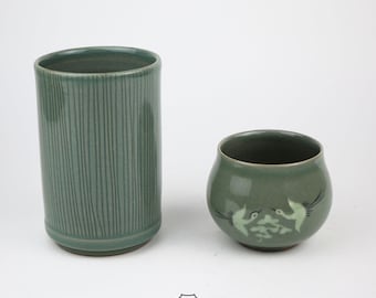 Korean Celadon Tea Cups – Handmade Lotus Motif Ceramic Cups