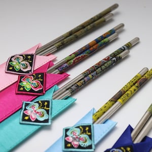 Korean Stainless Steel Chopsticks with Traditional Pouch