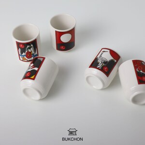 Conjunto de copos de shot coreanos Hwa-Tu Soju – 5 mini copos inspirados na arte tradicional de cartas