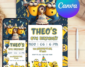 Invitación de cumpleaños editable de Minions: Invitación temática (PDF)
