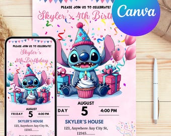 Modelo de convite para festa de aniversário com ponto cruz: Evite de aniversário em desenho animado (PDF)