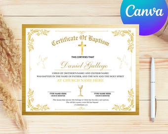 Editable Baptism Certificate Template: Printable Dedication Certificate (11x8.5 Inch) (Digital Download)