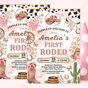 First Rodeo Birthday Invitation, Editable My 1st Rodeo Girl Cowgirl Invites, First Rodeo Invite, 5x7 Canva