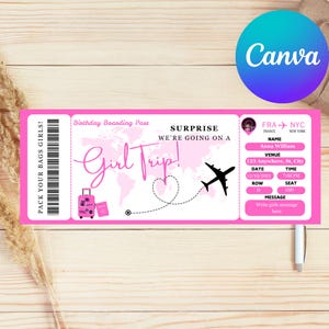 Editable Boarding Pass Template, Printable Personalized Airline Ticket, Canva Boarding Pass, Digital Download Girls Trip Invite