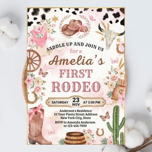 First Rodeo Birthday Invitation, Editable My 1st Rodeo Girl Cowgirl Invites, First Rodeo Invite, 5x7 Canva