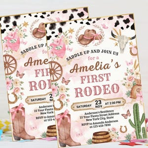First Rodeo Birthday Invitation, Editable My 1st Rodeo Girl Cowgirl Invites, First Rodeo Invite, 5x7 Canva