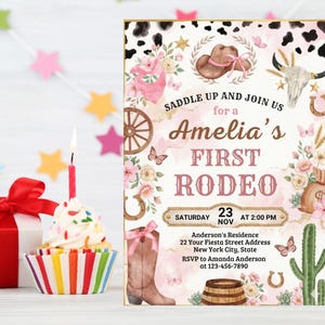 First Rodeo Birthday Invitation, Editable My 1st Rodeo Girl Cowgirl Invites, First Rodeo Invite, 5x7 Canva