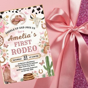 First Rodeo Birthday Invitation, Editable My 1st Rodeo Girl Cowgirl Invites, First Rodeo Invite, 5x7 Canva