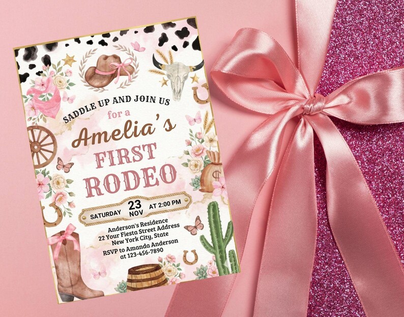 First Rodeo Birthday Invitation, Editable My 1st Rodeo Girl Cowgirl Invites, First Rodeo Invite, 5x7 Canva
