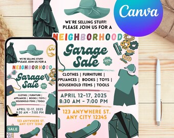 Editable Garage Sale Flyer, Printable PTA PTO Flyer, School Church Fundraiser, Neighborhood Rummage Sale Event Poster Flyer CANVA Template