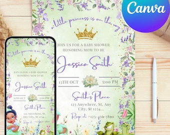 Convite para chá de bebê da Princesa Sapo: Conto de Fadas da Tiana (PDF)