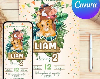Lion King Birthday Invitation: Safari Jungle Theme (Digital Download)
