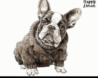 Christmas French Bulldog PNG, Hand-Painted Santa Dog (Digital Download)