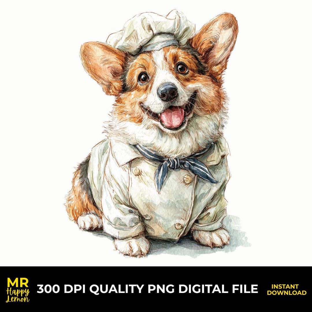 Chef Corgi PNG Cooking Dog Clipart Cute Corgi Chef Illustration Funny ...