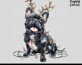Christmas French Bulldog PNG, Hand-Painted Santa Dog (Digital Download)