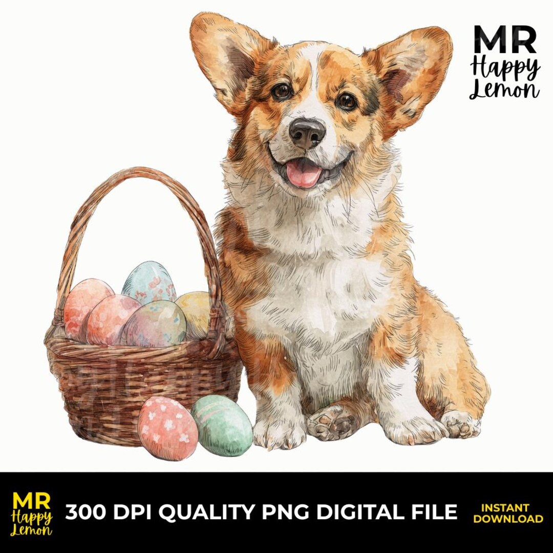 Hand-painted Watercolour Easter Corgi PNG Clipart Spring Knitted ...