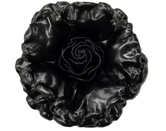 M&S Schmalberg 8" Black Rose Leather Genuine Real Leather Fabric Flower Brooch Pin