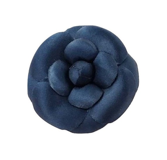 M&S Schmalberg 3 Navy Silk Camellia Brooch Pin lapel Pin. Silk Fabric  Flower Pin Made in New York -  Canada