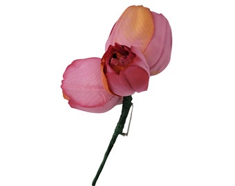 M & S Schmalberg 10,5 cm Sun Burst Tulips Ombred Gelbtöne, Orange, Lila, Pink, Blume, Handschattierte Hutmacherkunst Künstliche Brosche