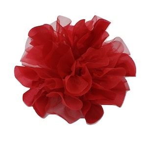 M&S Schmalberg 7&quot; Hand Embossed Red Silk Satin and Organza Millinery Fabric Flower Brooch Pin