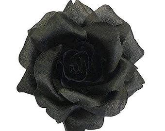 M&S Schmalberg 3.5" Black Silk Rose Fabric Flower Pin Brooch - Made in USA