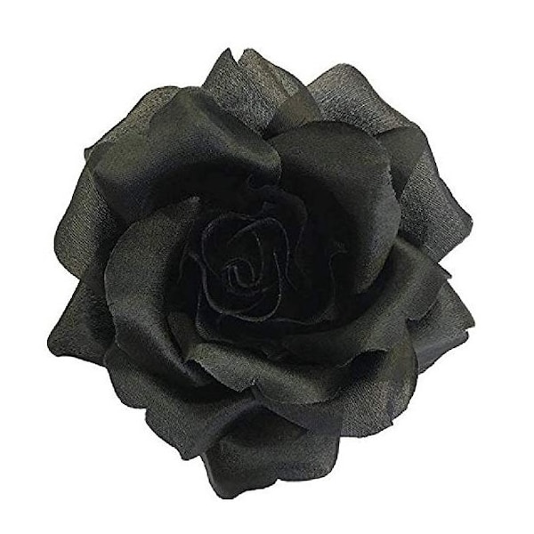 M&S Schmalberg 3.5" Black Silk Rose Fabric Flower Pin Brooch - Made in USA