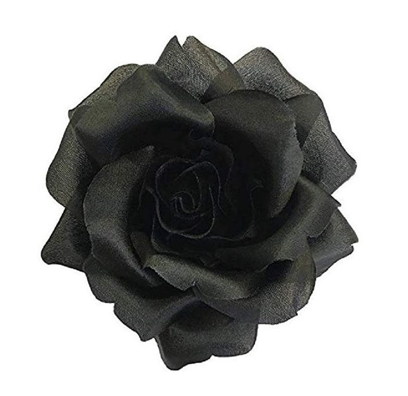M&S Schmalberg 3.5 Black Silk Rose Fabric Flower Pin Brooch Made in USA image 1