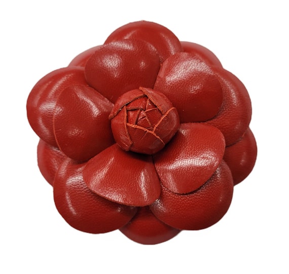 M&S Schmalberg 4 Large Red Leather Camellia Flower 