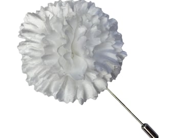 M&S Schmalberg 2&quot; White Satin Jagged Carnation Brooch Men&#39;s Lapel Pin Made in USA (Stick Pin)