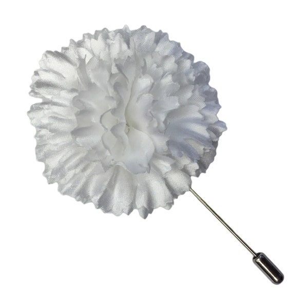 M&S Schmalberg 2" White Satin Jagged Carnation Brooch Men's Lapel Pin Made in USA (Stick Pin)