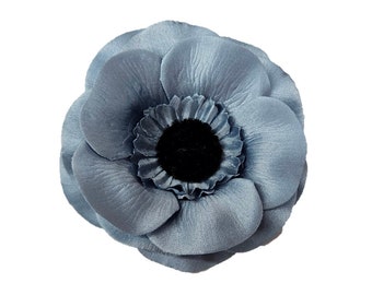 M&S Schmalberg 3.75" Blue Anemone Flower Millinery Fabric Flowers Brooch Pin