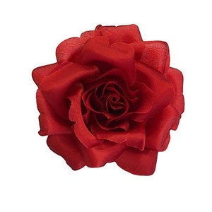 M&S Schmalberg 3.5&quot; Silk Red Rose Fabric Flower Brooch Pin - Made in USA