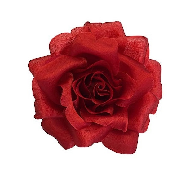 M&S Schmalberg 3.5" Red Silk Rose Flower Brooch Pin - Made in USA